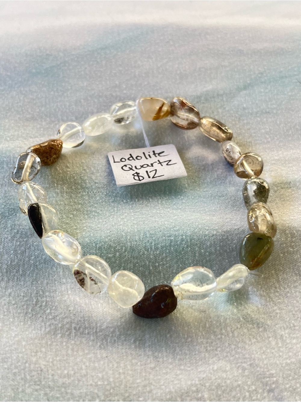 Handmade Lodolite Quartz Beaded Stretch Bracelet - Multi-Color